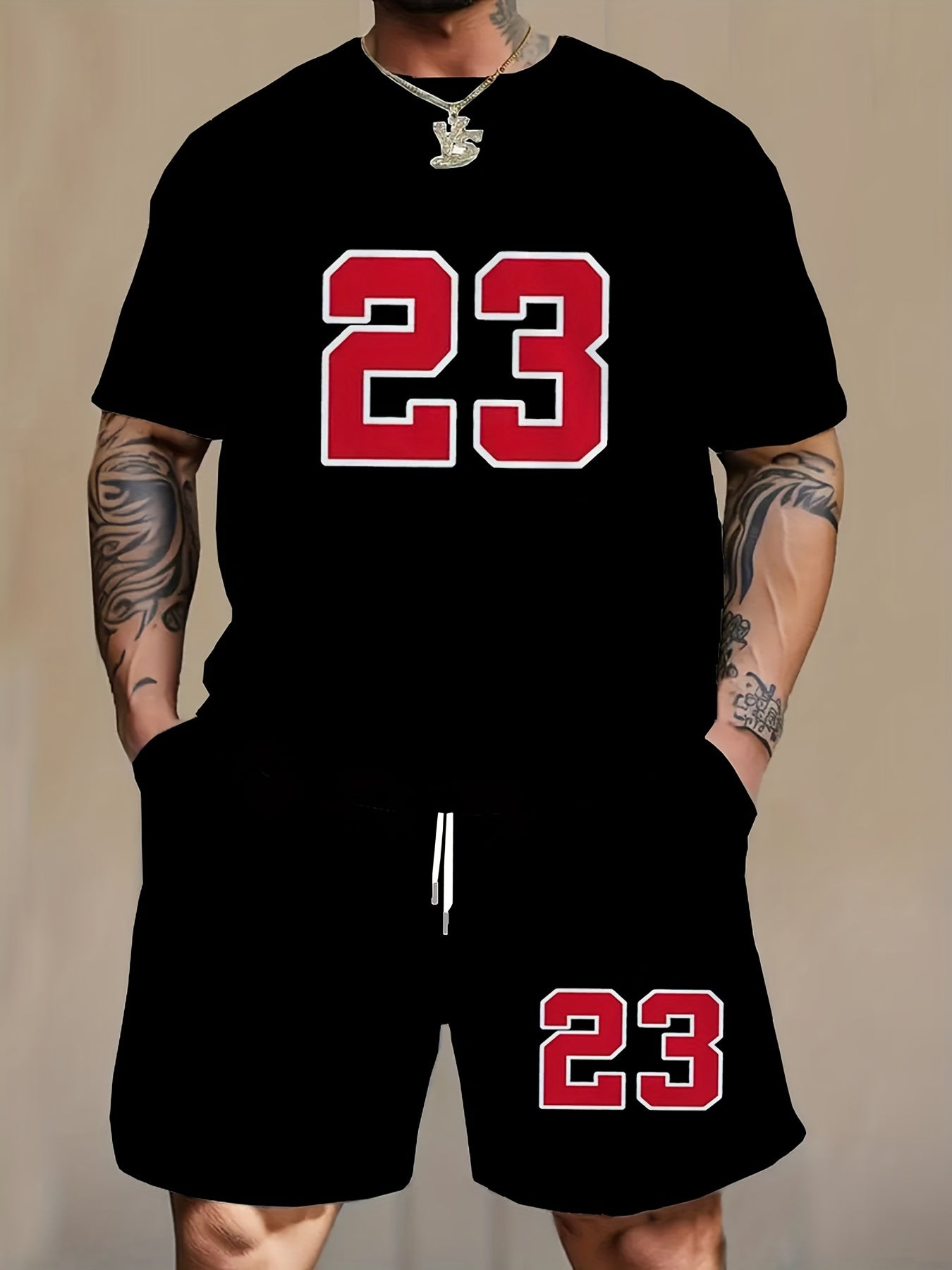 Men's Digital Printed Casual Two-Piece Set Short Sleeve T-Shirt and Shorts