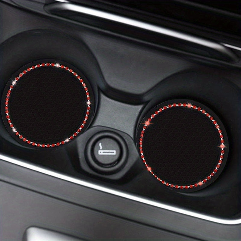 2pcs Car Coasters Creative Honeycomb Diamond Rhinestone Non-Slip Storage Pads