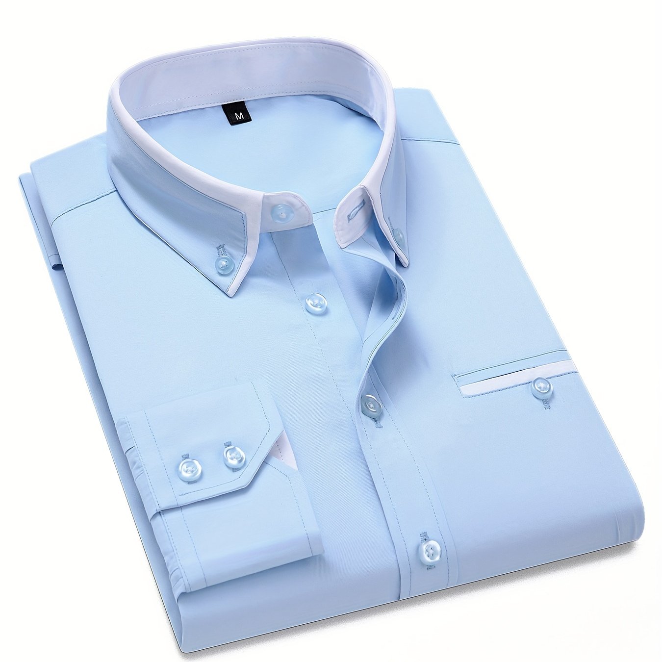 Men's Long Sleeve Dress Shirt with Contrast Lapel Collar Color Block for Formal Wear
