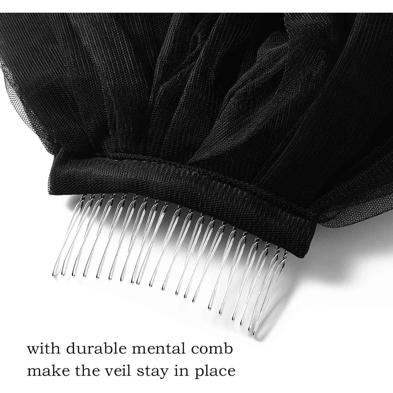 Black Lace Bridal Veil with Comb Fingertip and Long Length for Weddings and Occasions