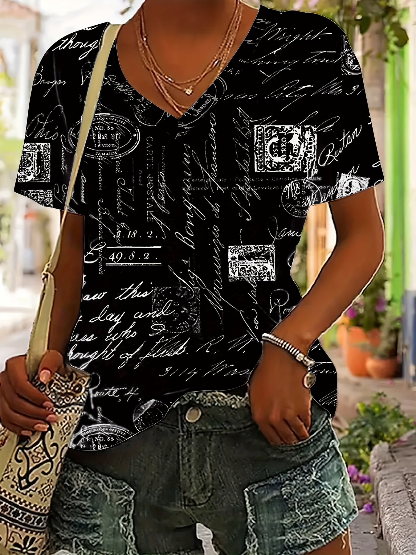 Женская футболка с V-образным вырезом, короткий рукав, дышащий полиэстеровый микс, повседневная топ-майка plus size