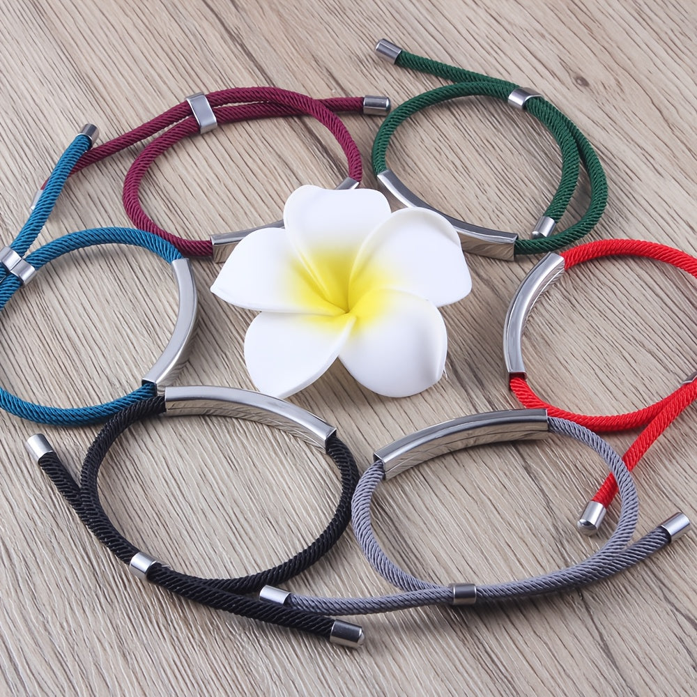 Personalized Stainless Steel Bracelet Adjustable Custom Name Date Gift for Valentine's Day Wedding in Red Grey Wine Red Blue Green Black