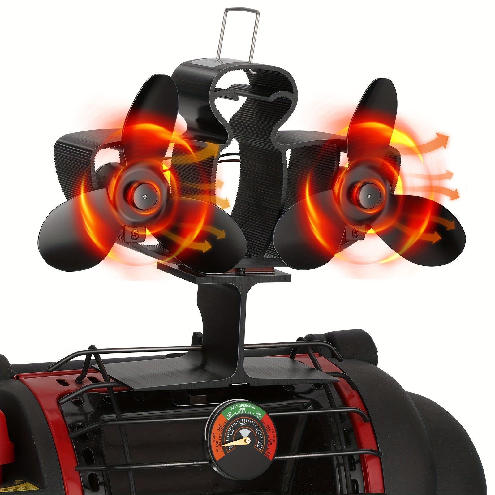 Ventilador de estufa de leña EcoFan con termómetro magnético, eficiente en combustible, de 6 aspas, no eléctrico