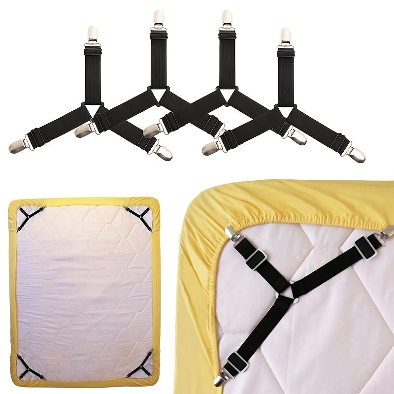 Black Adjustable Bed Sheet Straps Set for Secure Wrinkle-Free Bedding
