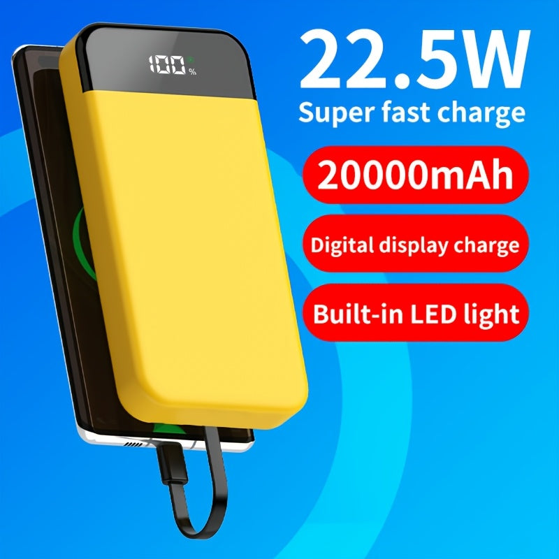 20000mAh Portable Power Bank with 22.5W Fast Charging and LED Camping Light