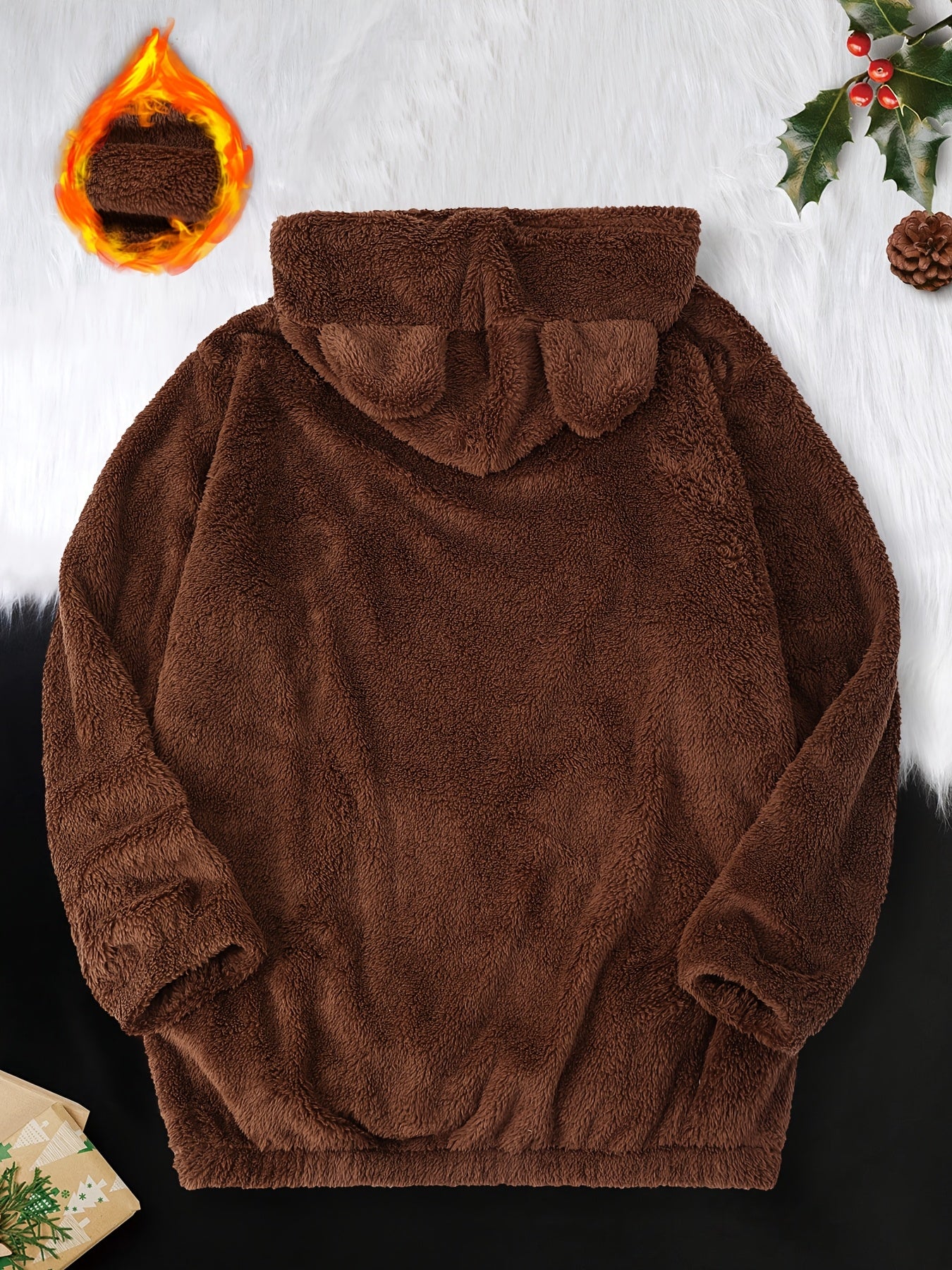 Men's Plus Size Reversible Fleece Hoodie Casual Long Sleeve with Kangaroo Pocket