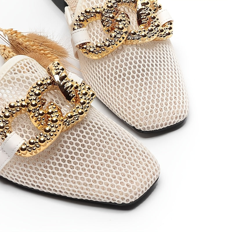 Women's Summer Slide Sandals with Chain Decoration Breathable Mesh