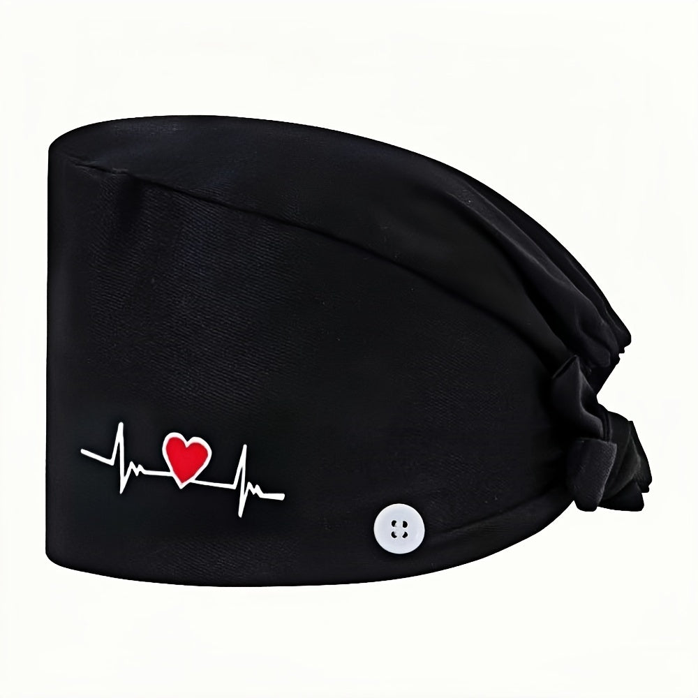 Women's Embroidered Heart Pattern Beanie Cap Made of 100% Polyester Breathable Inelastic Dust-Proof Adjustable Elastic Band