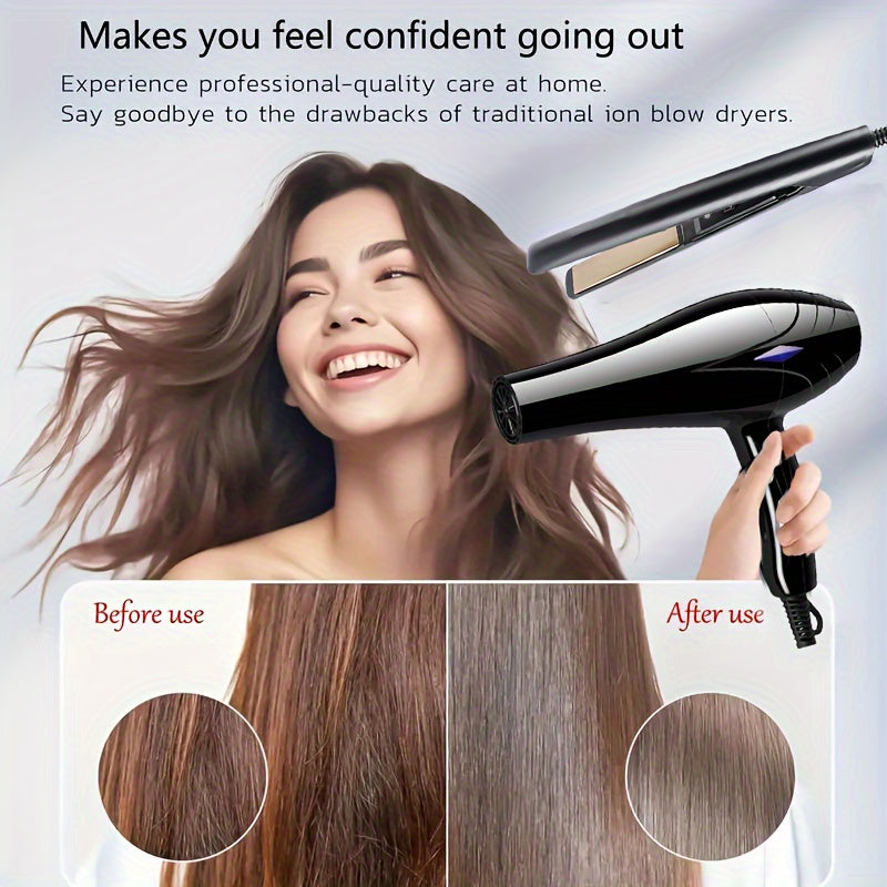 Set de secador y plancha para el cabello de mujer con enchufe europeo, calentamiento rápido, motor de cepillo