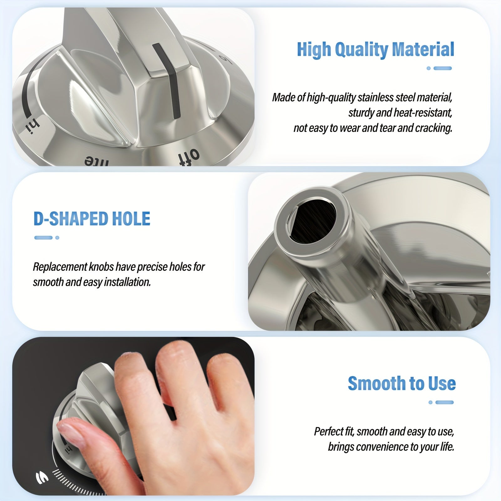 Zanglamaydigan po'latdan yasalgan pech tugmalari, gaz pechlariga mos keladi, 5 ta to'plam