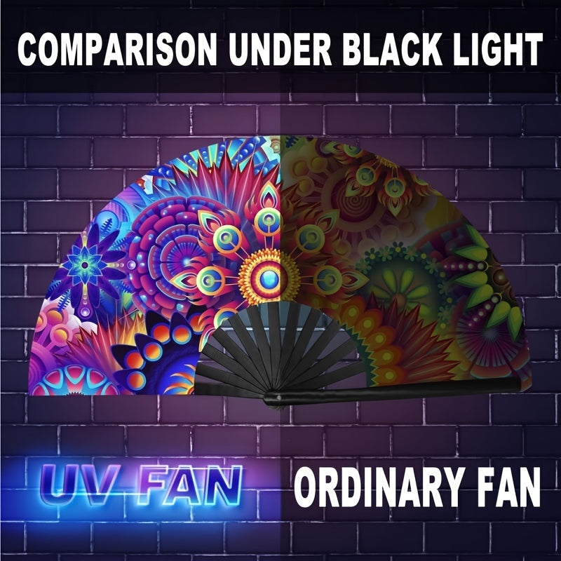 Glow-in-the-Dark Folding Fan with Nature Theme Portable Party Accessory for Raves and Festivals
