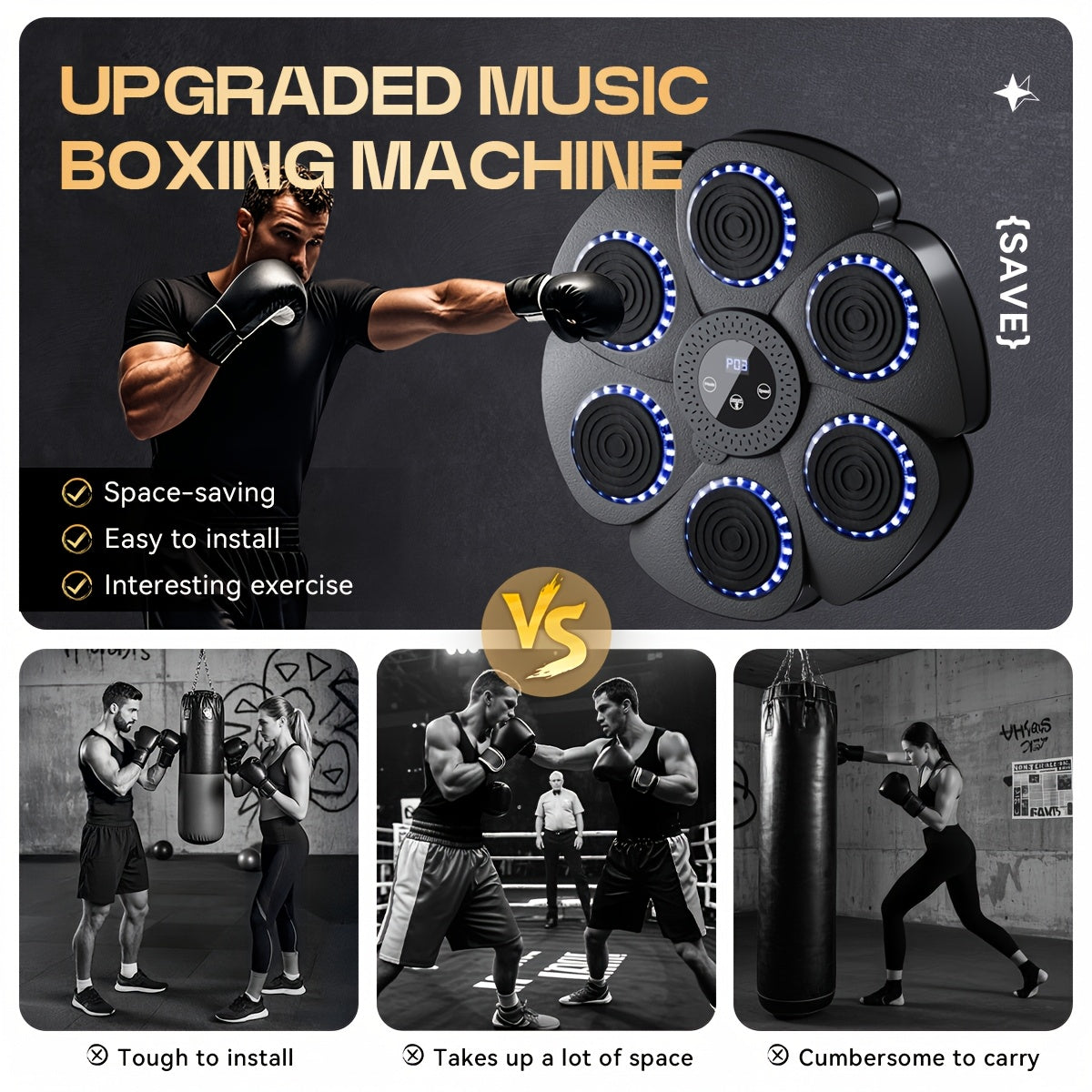 Wall-Mounted Smart Music Boxing Machine for Home Fitness Black