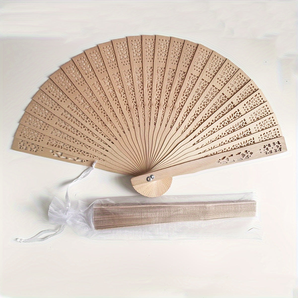 Set of 24 Elegant Wooden Folding Wedding Fans for Bridal Party Favors