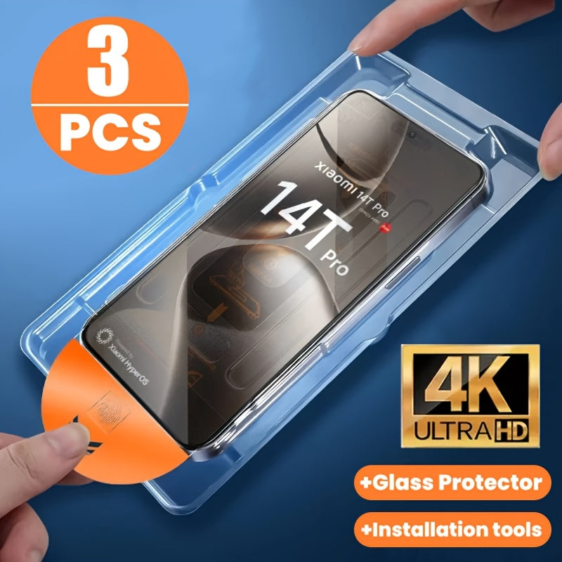 Xiaomi 14T 14 13 12T Pro uchun 3 ta qavatli shisha ekran himoyachilari, HD yalt-yultiradigan, oleofobik, oson o'rnatiladi