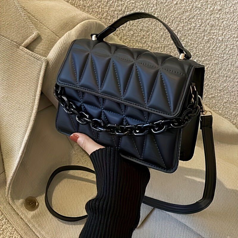 Women's Black Quilted Embossed Crossbody Bag with Adjustable Strap