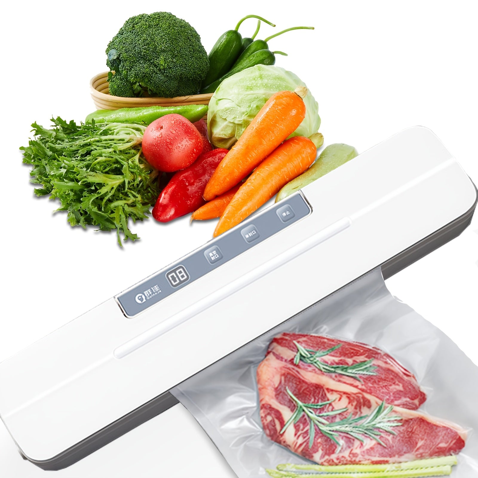 Yevropa Regulyatsiyasi Ko‘p funksiyali Avtomatik Vacuum Sealer uy uchun, portativ oshxona yangi saqlash mashinasi quruq va ho‘l oziq-ovqat uchun, 10 ta vakuum yopishqoq paket bilan.
