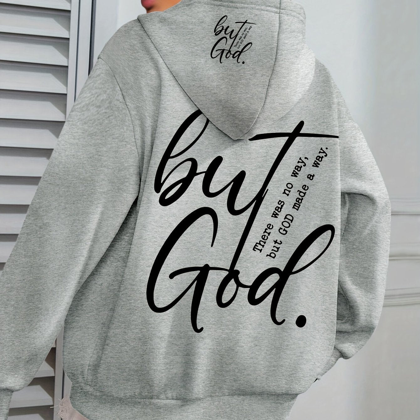 Plus o'lcham Plus God Print Hoodie uzun sleeve kundalik drawstring pocket ayollar