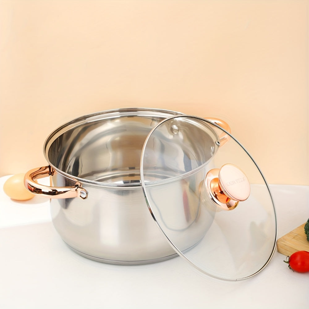 Olla de sopa de acero inoxidable de 5 capas con doble asa, compatible con inducción, acabado antiadherente
