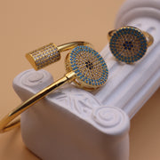 Gold Plated Bangle with Turquoise Inlay and Ring for Women