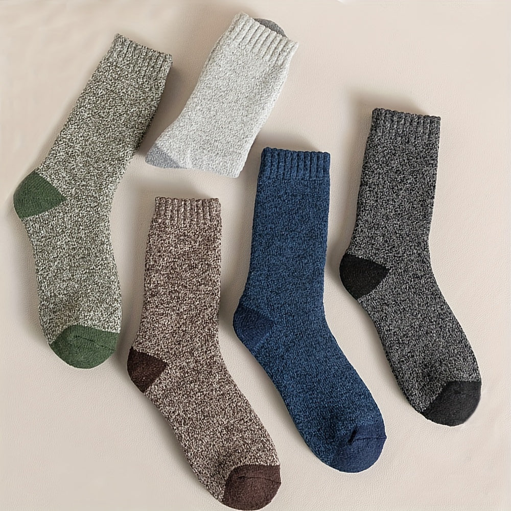 Men's Thermal Winter Socks 5 Pairs Breathable Wool Blend Ribbed Cuffs Outdoor