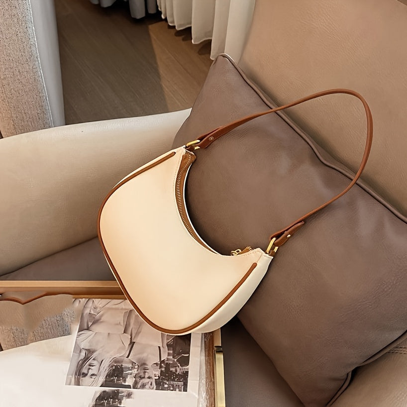 Ayollar uchun yarim oy shaklidagi sumka, sozlanadigan tasma bilan, bir rangli, fermuarlı krossbody sumka, norasmiy yoki rasmiy tadbirlar uchun mos. Zamonaviy va ko'p funksiyali.