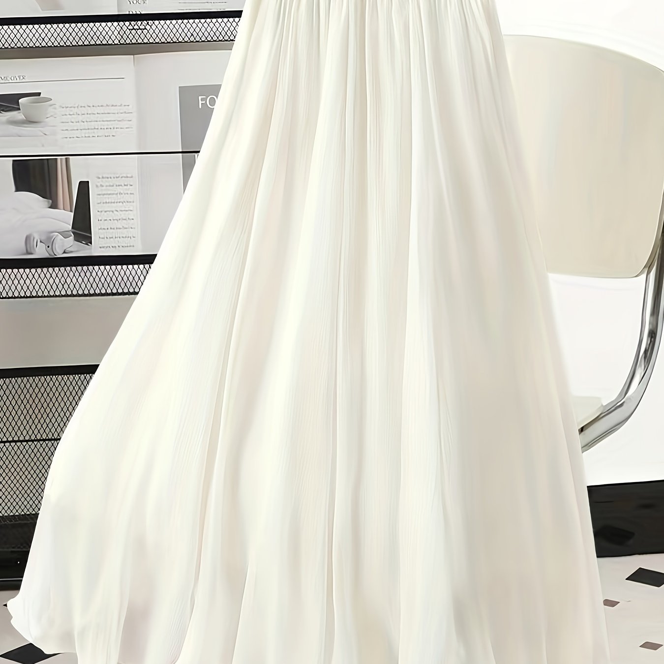 Women's Solid Color Midi A-Line Skirt with Elastic Waist for Summer