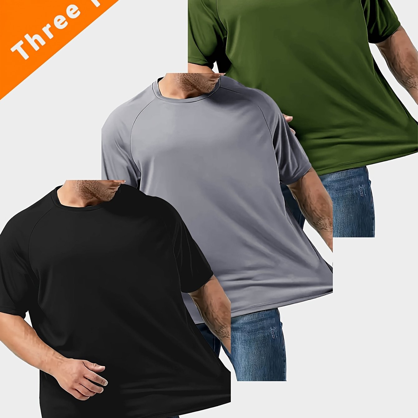 Men's Large Solid Polyester Short-Sleeve Sports T-Shirts Pack of 3 for Outdoor and Casual Wear
