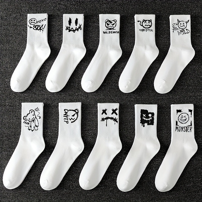 Unisex Skateboard Socks 10 Pairs Breathable Sweat-Absorbent Athletic Casual Outdoor