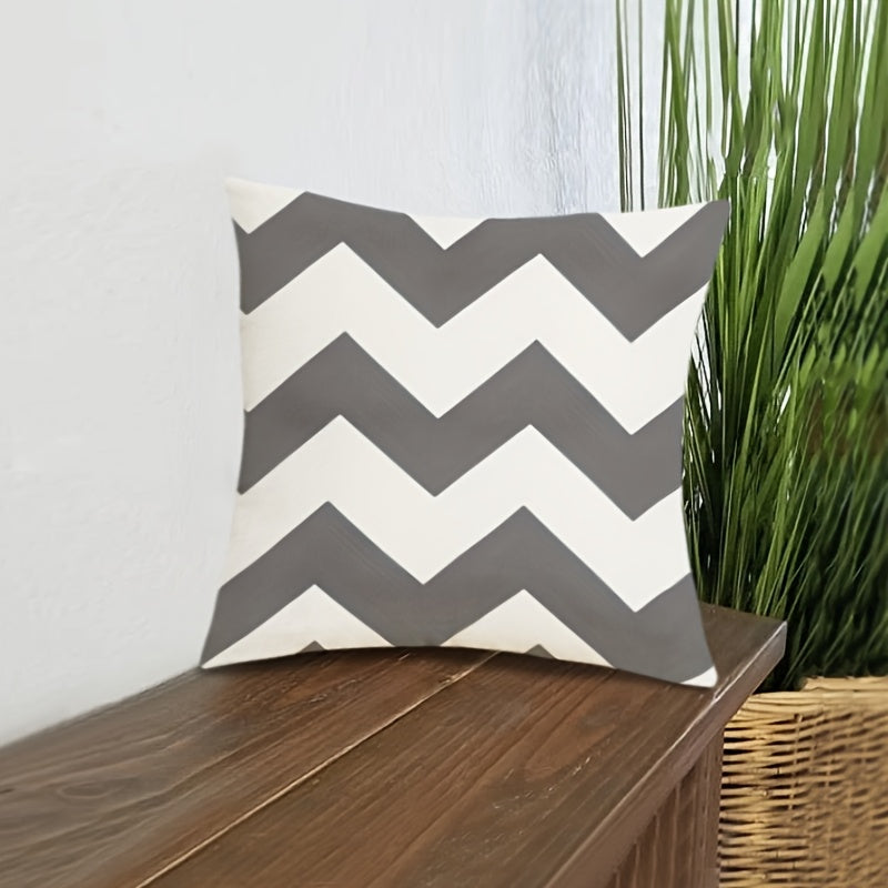 Herringbone Striped Polyester Throw Pillow Cover Double-Sided Zipper 44x45cm Beige Gray White