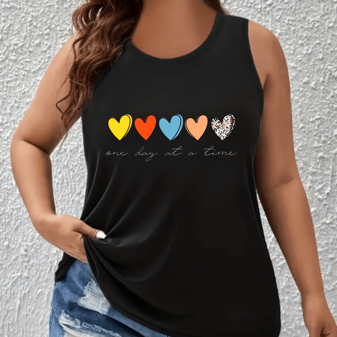 Women's Plus Size Sleeveless Tank Top with Colorful Heart Print Casual Breathable All-Season
