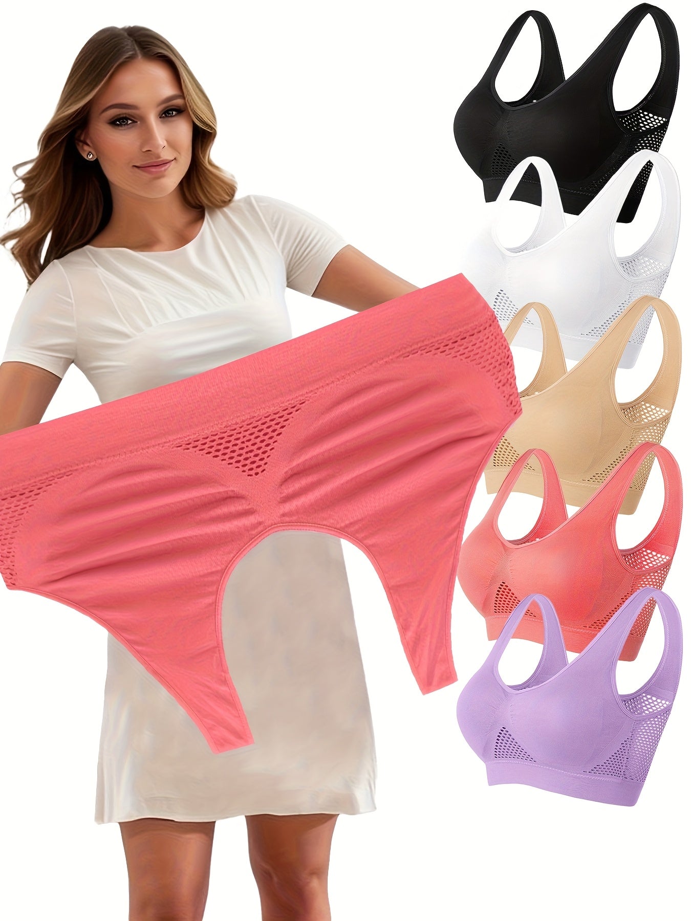 Plus Size Sports Bras Set Breathable Mesh No Underwire with Pads