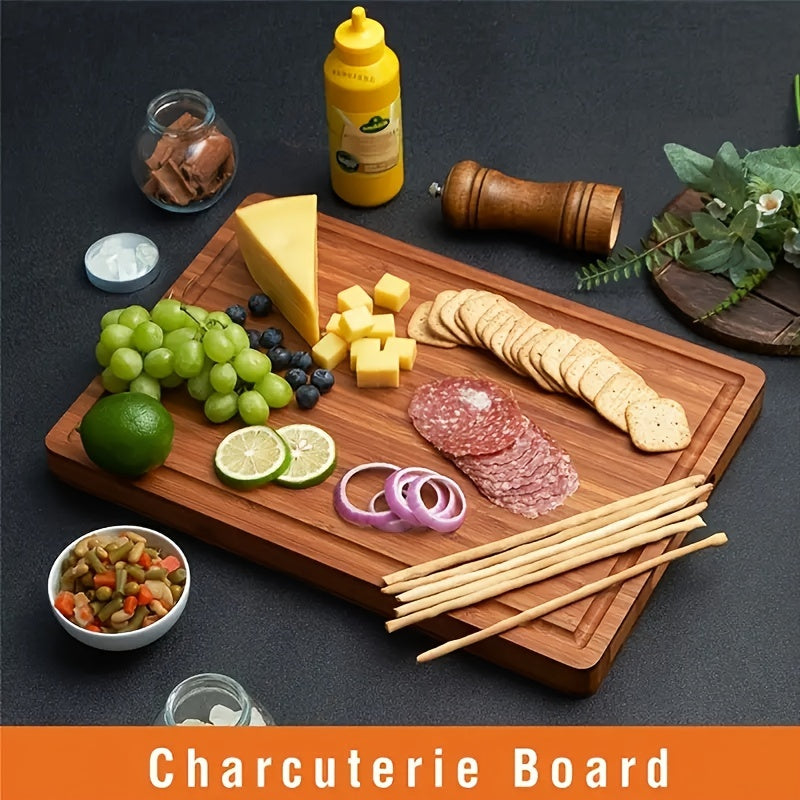 Bamboo Charcuterie Board with Handles and Juice Grooves for Serving Meats and Cheeses