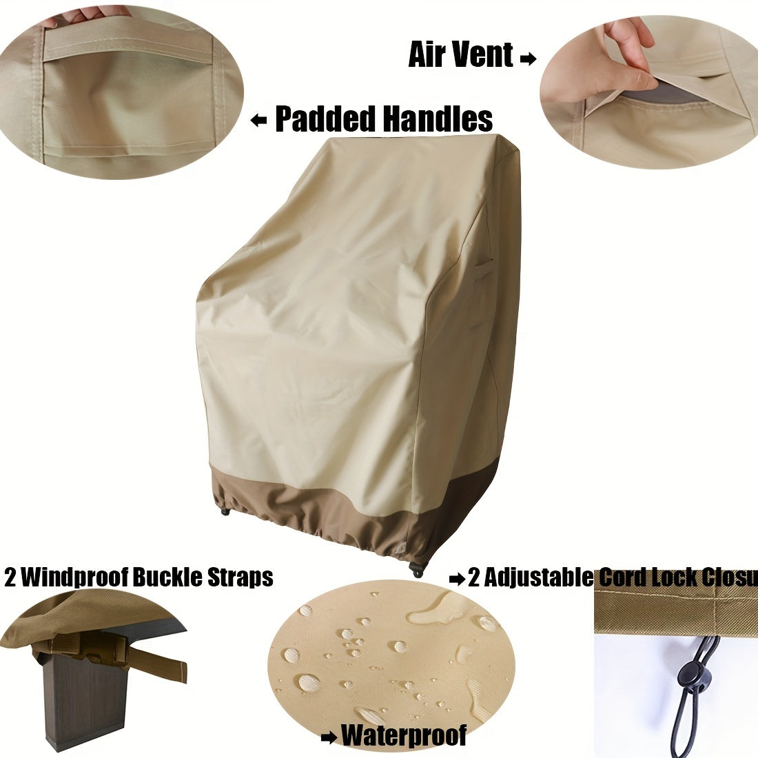 Outdoor Fabric High Back Chair Covers Set of 2