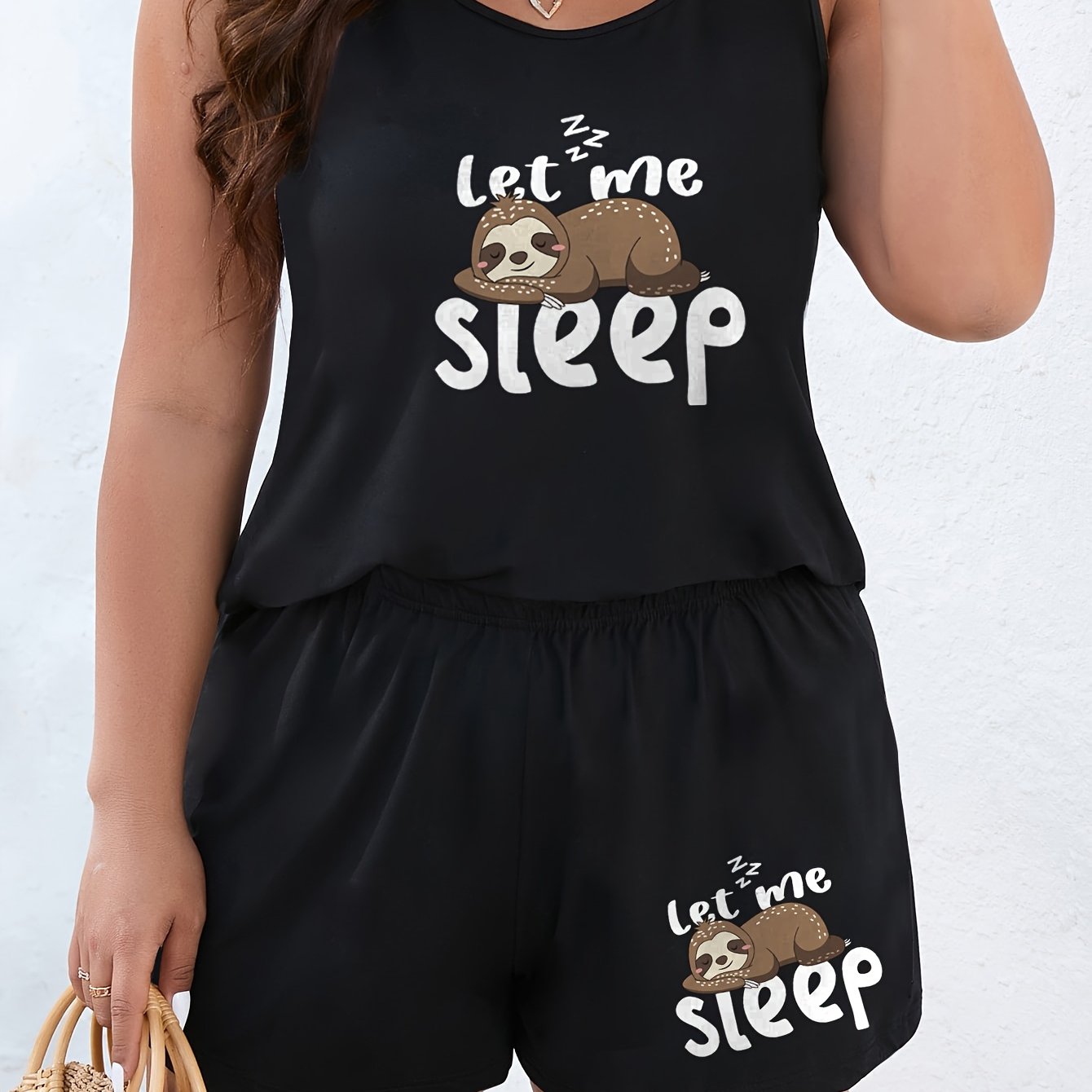 Plus Size Women’s Loungewear Set Comfortable Sleepwear Shorts Cartoon Sloth