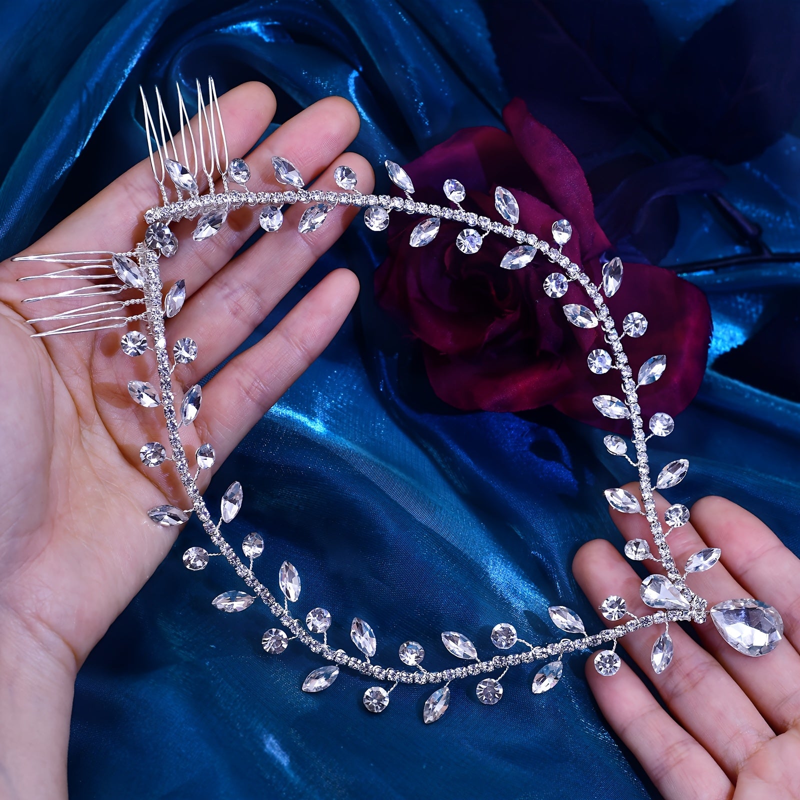 Diadema nupcial con colgante de rhinestone en la frente y banda para el cabello para boda