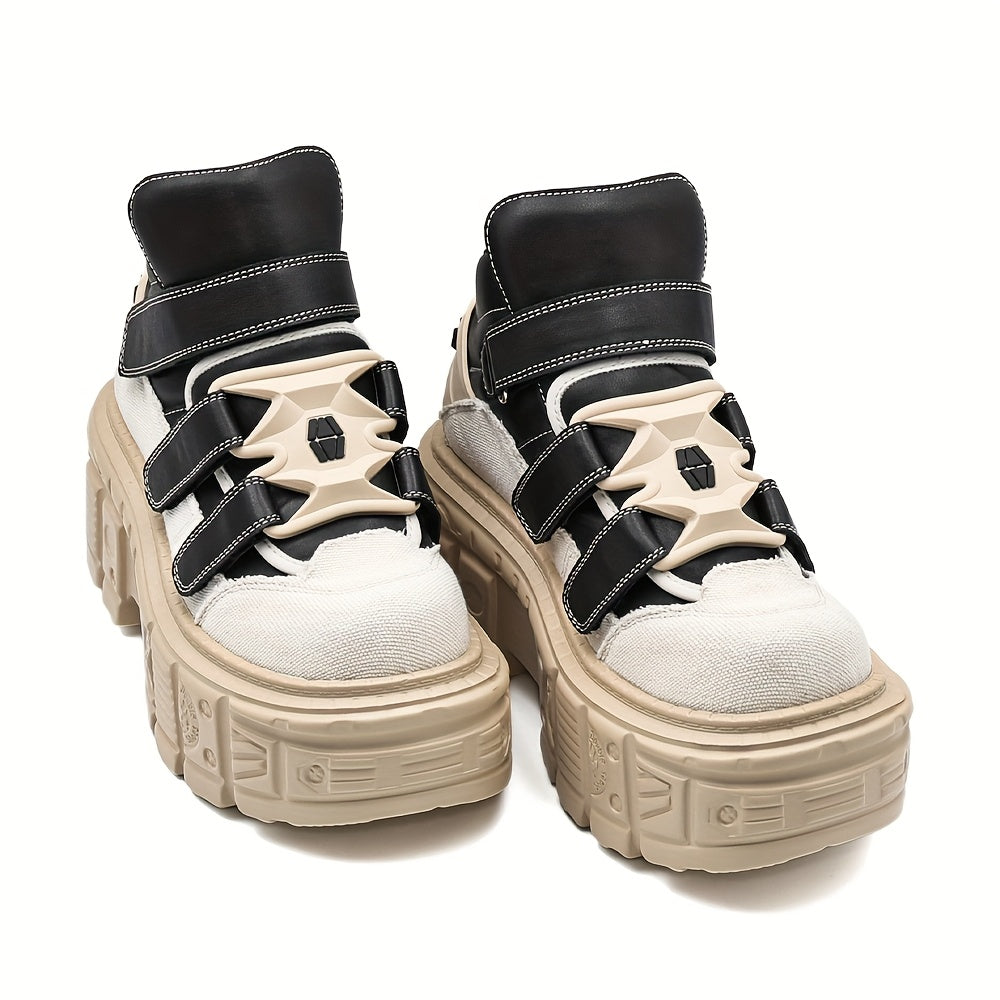 Women Punk Style High-Top Chunky Platform Ankle Boots Black White Accents