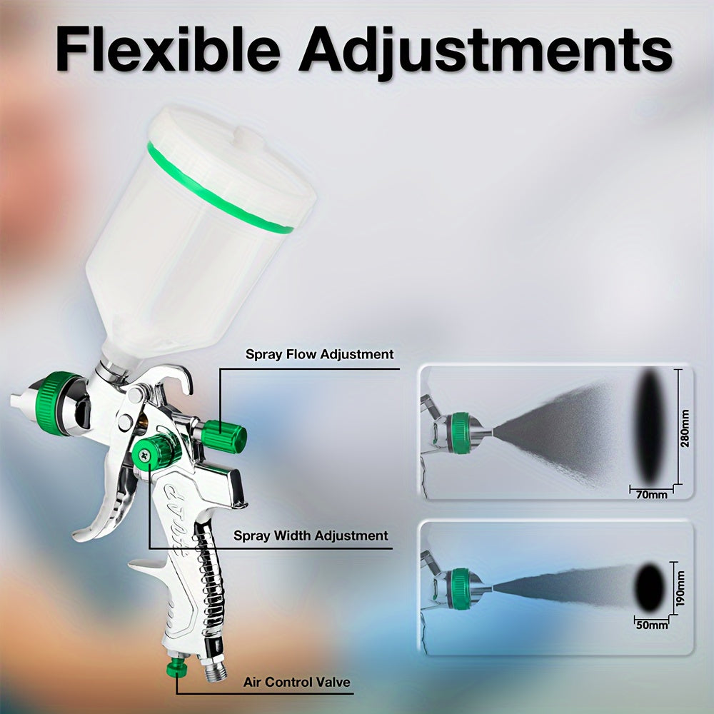 Green Stainless Steel HVLP Spray Gun with 1.4/1.7/2.0mm Nozzles and 600cc Cup