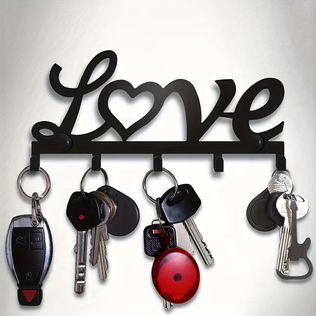 Black Metal Love Wall Hook with Wall Mount Iron Hook Organizer for Small Spaces