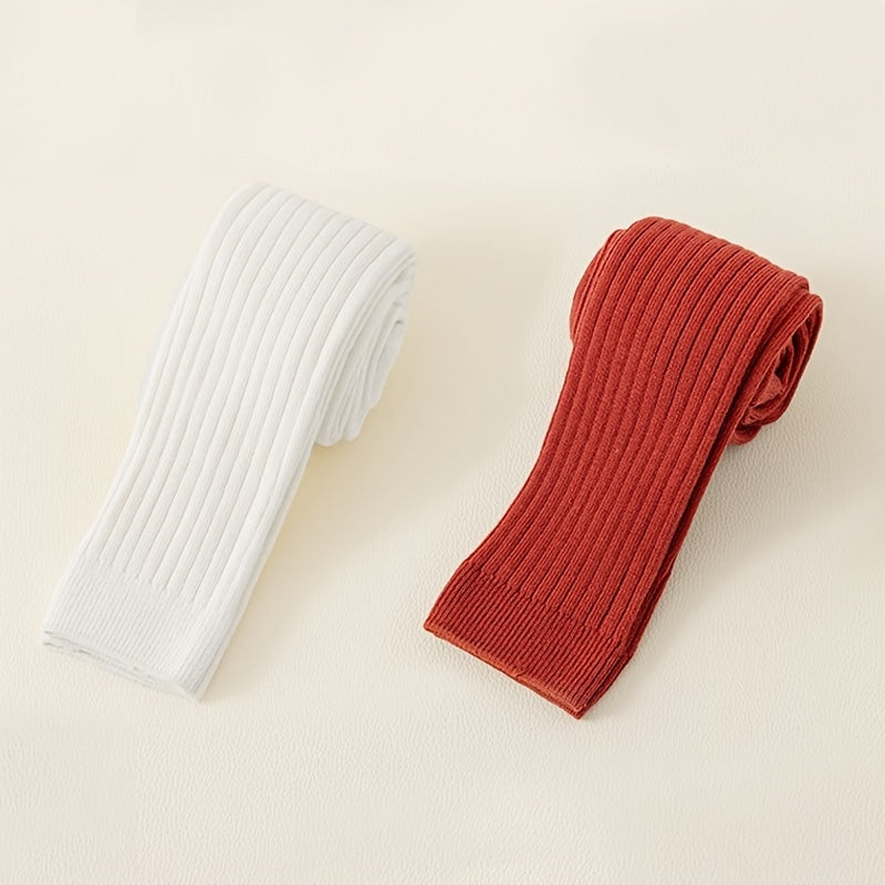 2-Pack Bolalar Uchun Paxta Aralashmasidan Yasalgan O'rta Bo'yli Legginglar - Bir Rangli, Cho'ziluvchan, Havo O'tkazuvchi, Har Mavsumga Mos Tights 12 Yoshgacha - Faqat Qo'l Yuvish