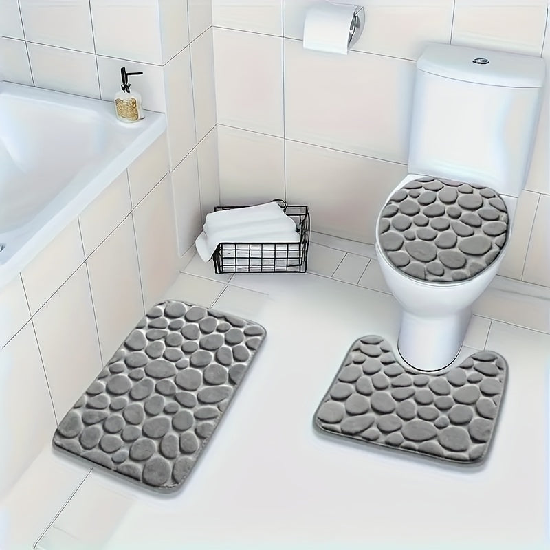 Bathroom Mat Set with Memory Foam Non-Slip Absorbent Geometric Design