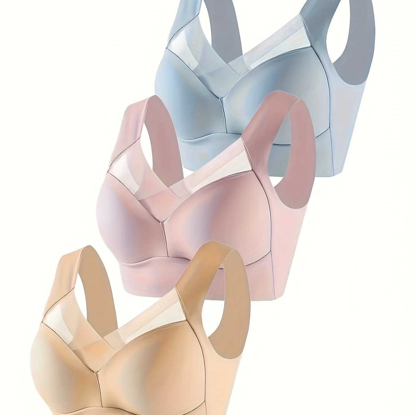 Women Seamless Sports Bras Nylon Blend High Support Breathable Mesh Black Blue Beige 3 Pack