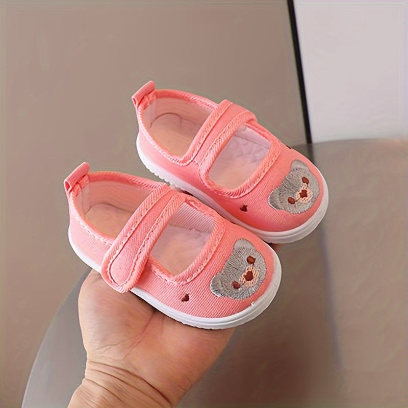Zapatos de lona para niñas pequeñas y bebés, de caña baja, con bordado de dibujos animados, suela de PVC, fácil de poner y quitar, otoño y primavera