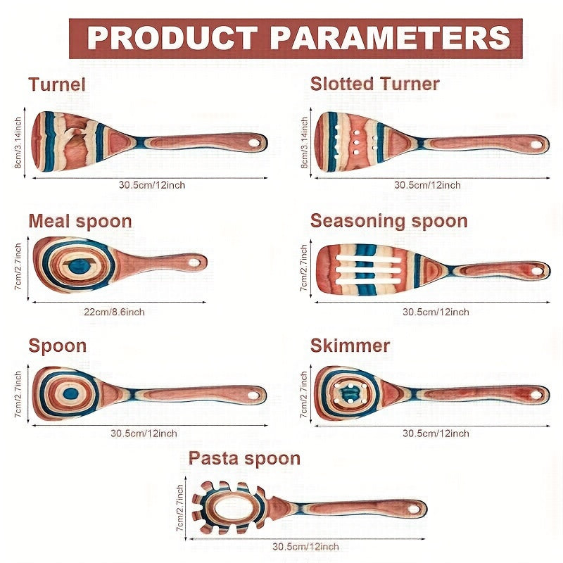 Wooden Kitchen Utensil Set 7-Piece Heat-Resistant Non-Stick Cooking Tools