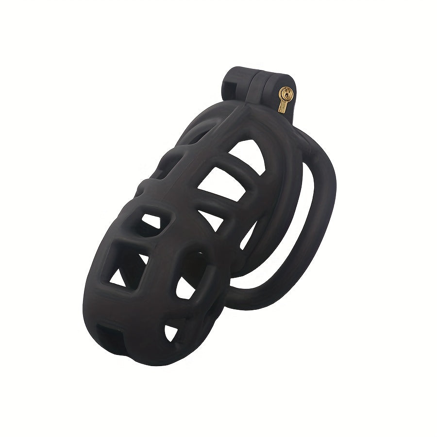 Male Black Breathable Chastity Device with Anti-masturbation Ring