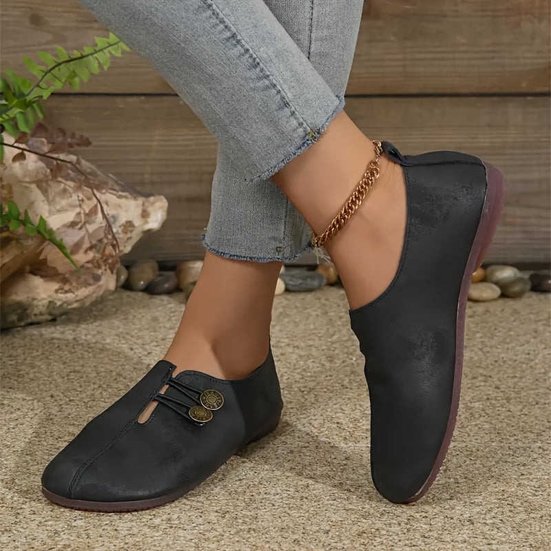Zapatos planos de mujer de cuero cómodos y casuales en negro