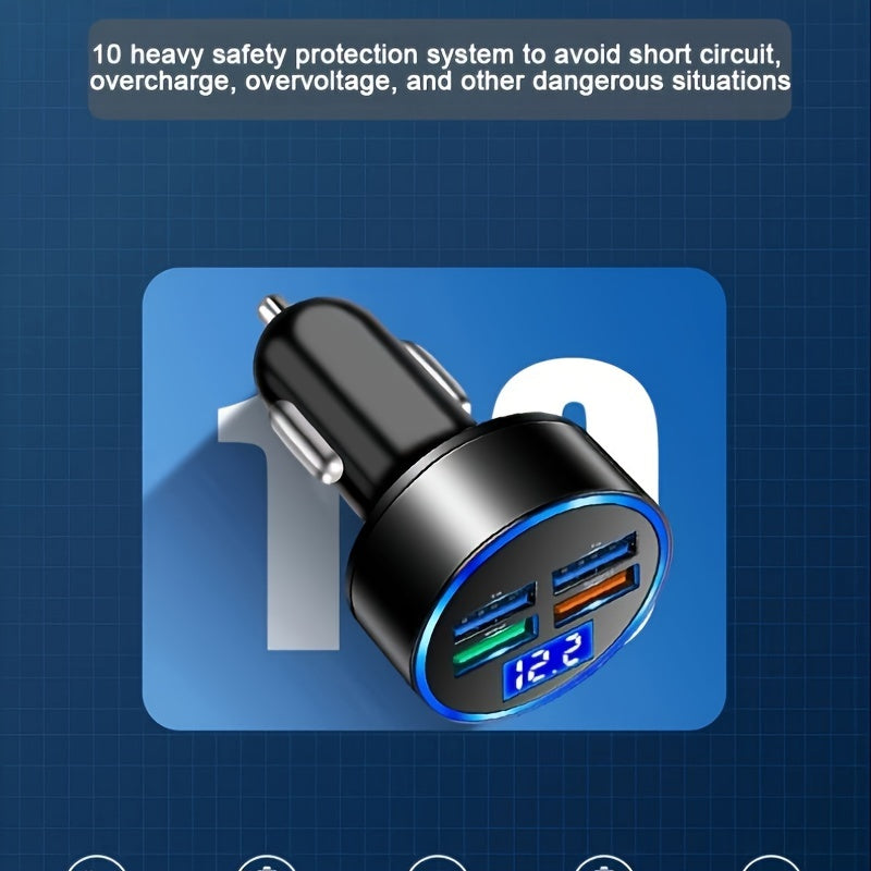 Universal Car USB Charger Adapter 4-Port Digital Display Fast Charging