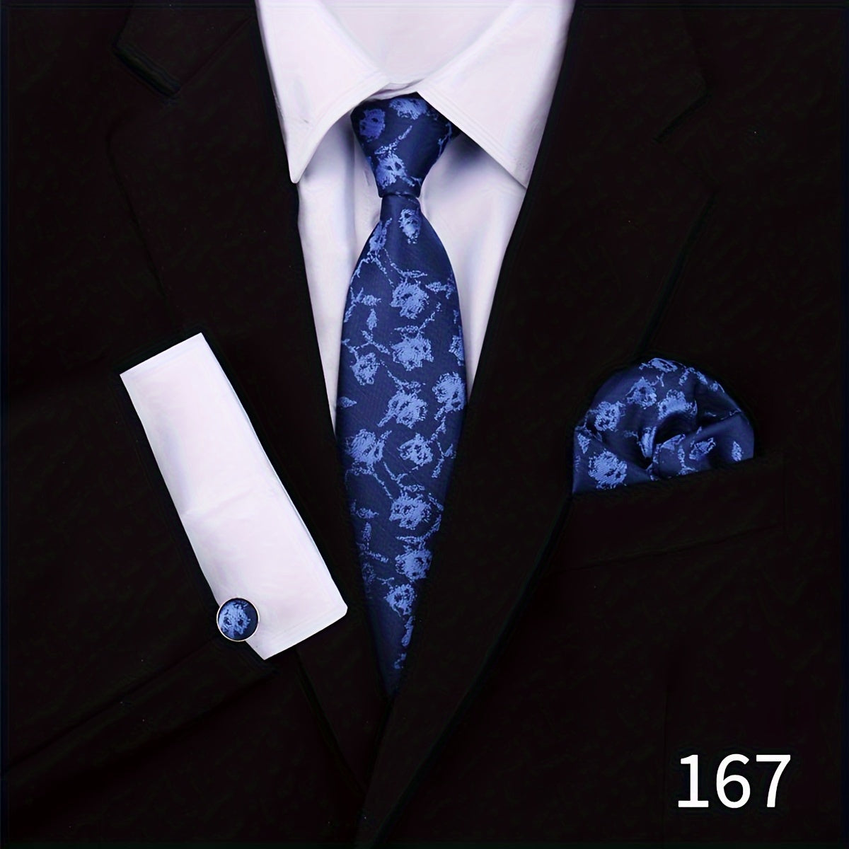 Men's Plaid Tie Set with Cufflinks and Handkerchief for Wedding and Formal Wear