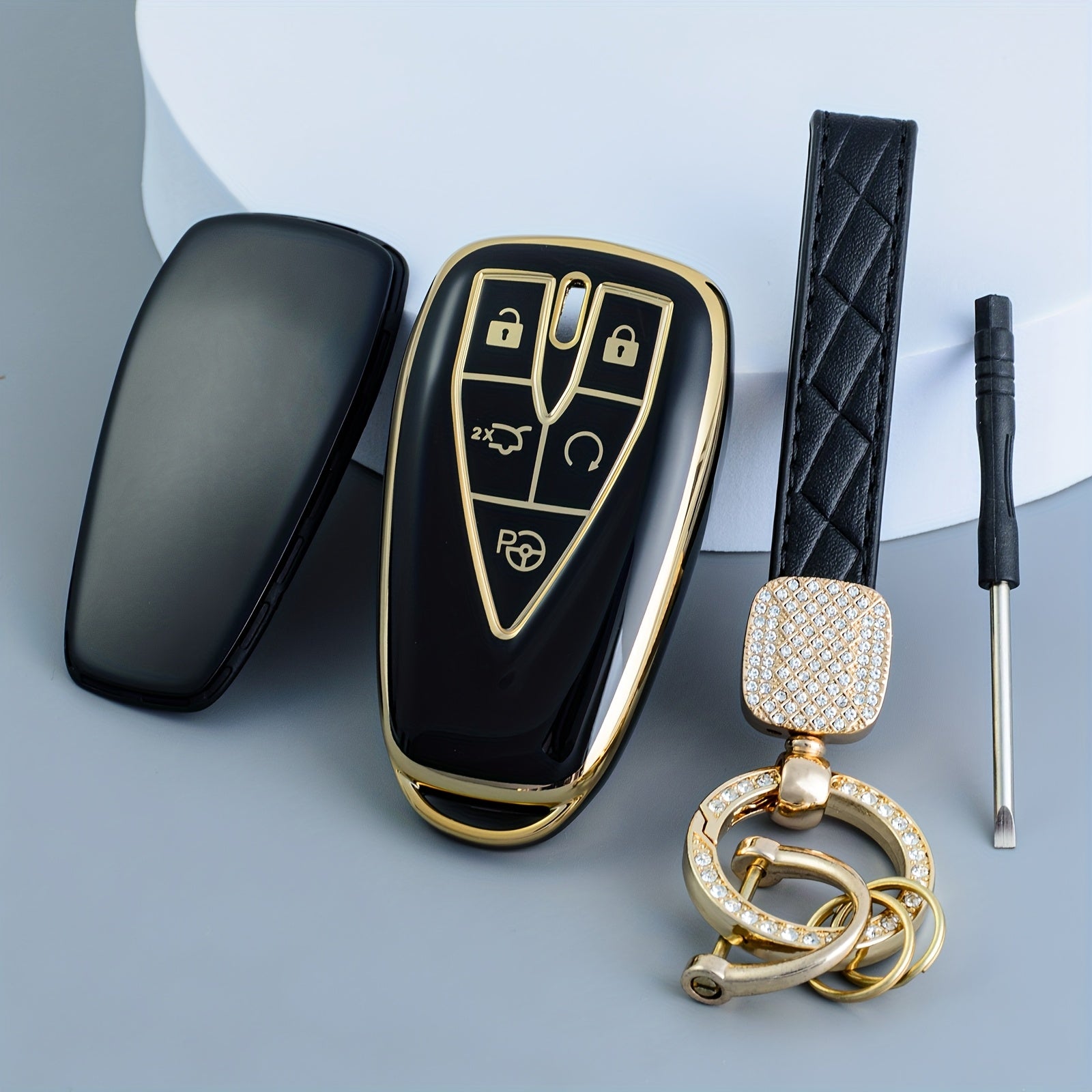 Universal TPU Key Fob Cover Black and Gold Durable Waterproof Car Key Protector