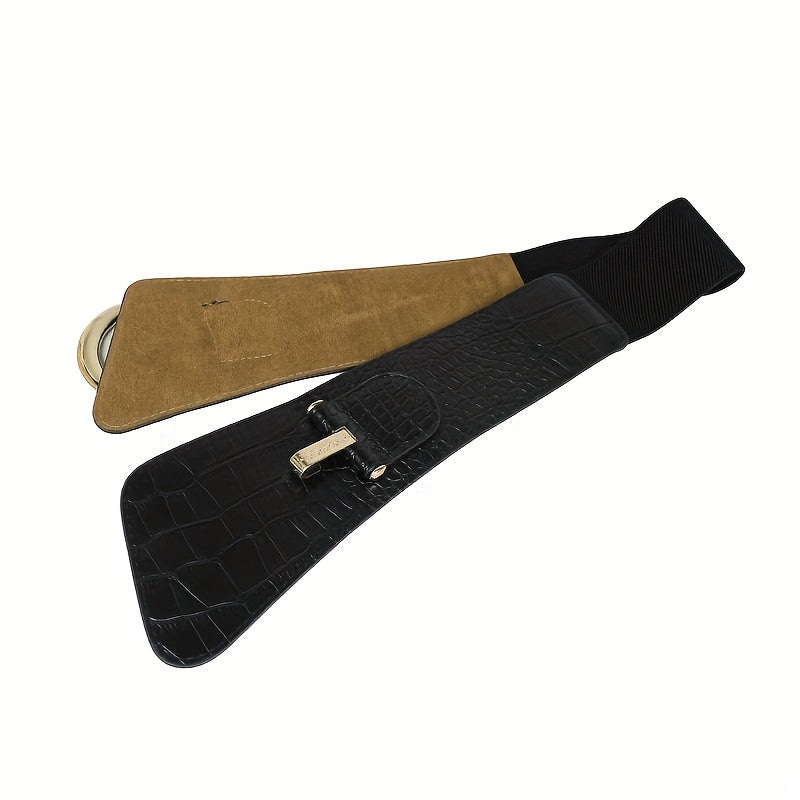 Women's PU Waist Belt with Large Pin Buckle and Wide Oblique Strap