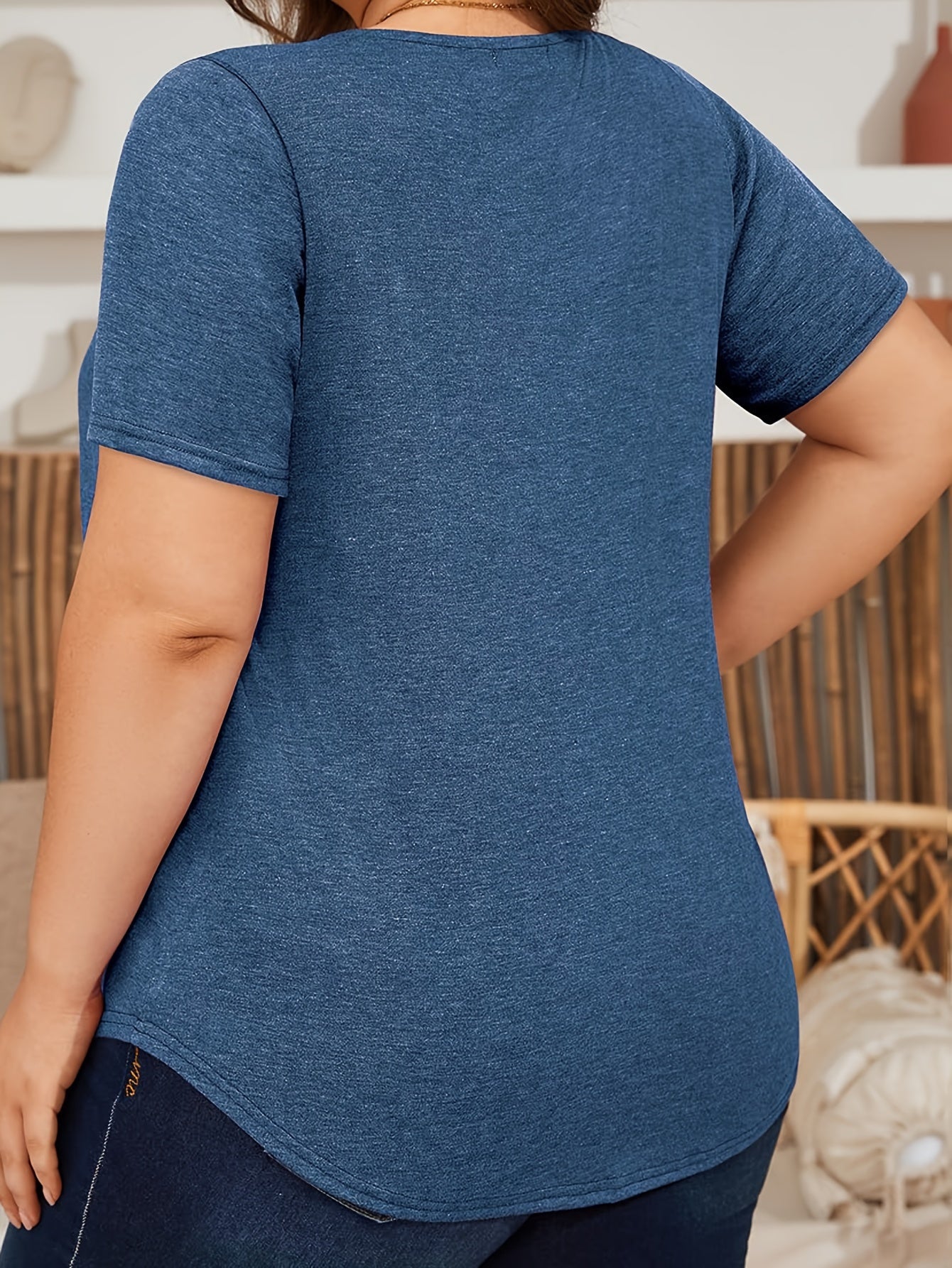 Plus Size Women's Pleated Short Sleeve Square Neck T-Shirt Spring Summer Casual Clothing